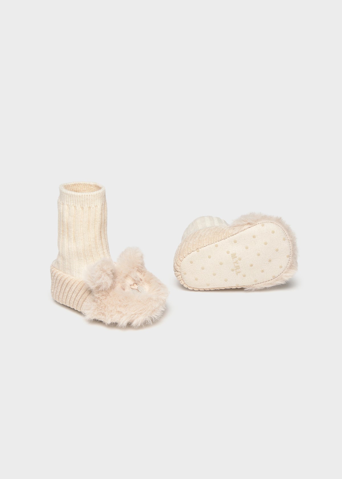 Mayoral 9154 baby girl cream faux fur bear sock booties - sole detail