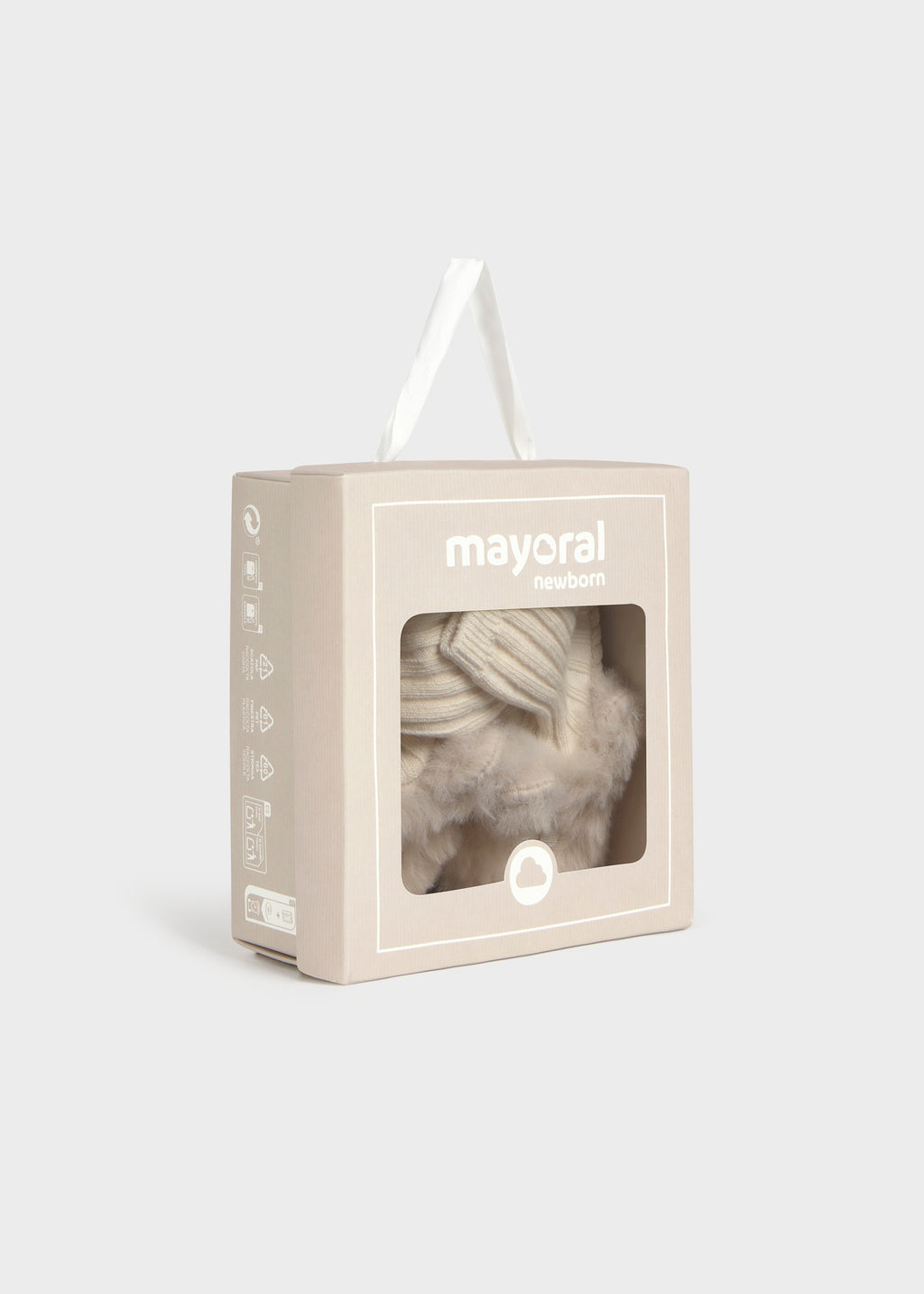 Mayoral 9154 baby girl cream faux fur bear sock booties - gift box