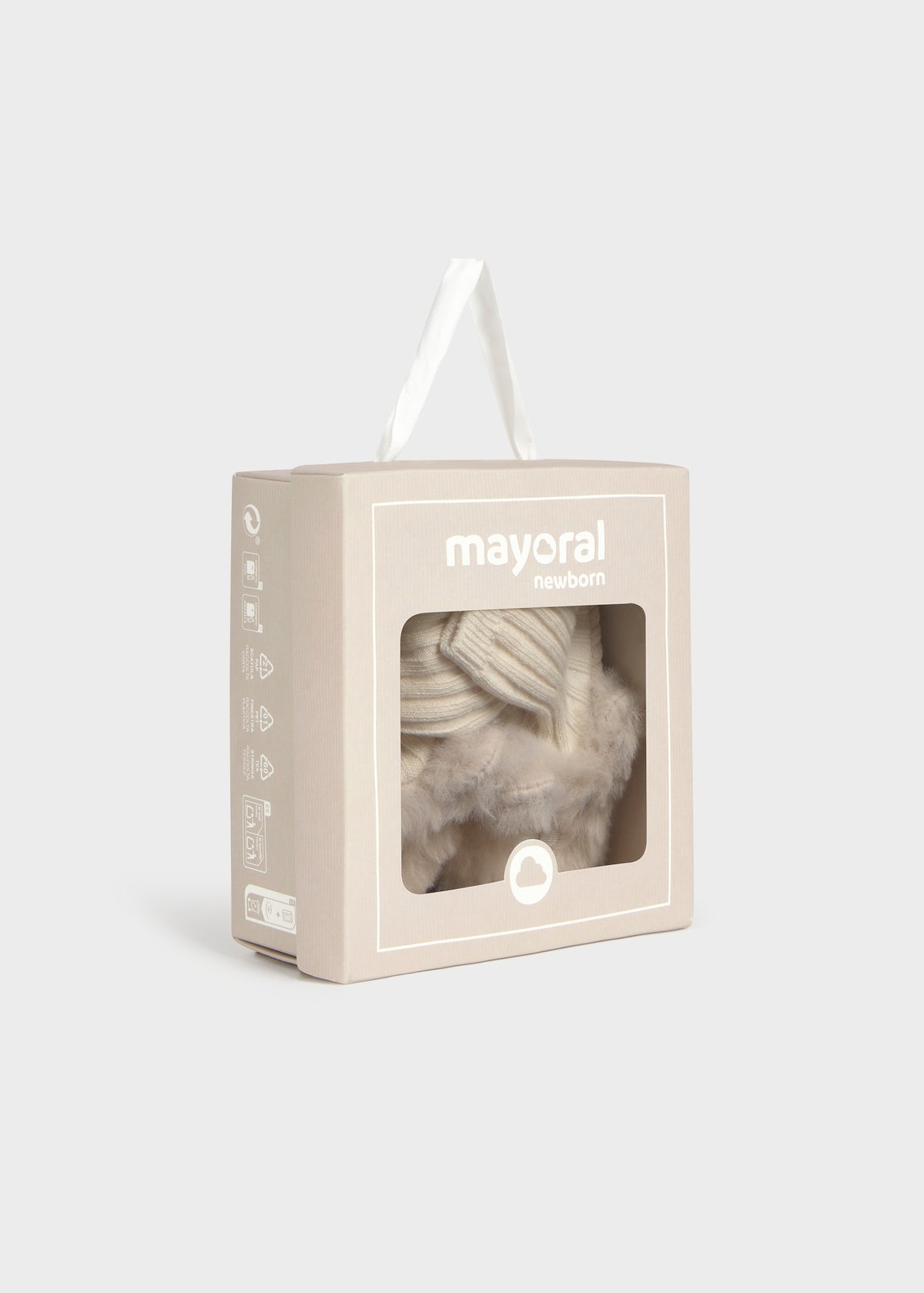 Mayoral 9154 baby girl cream faux fur bear sock booties - gift box