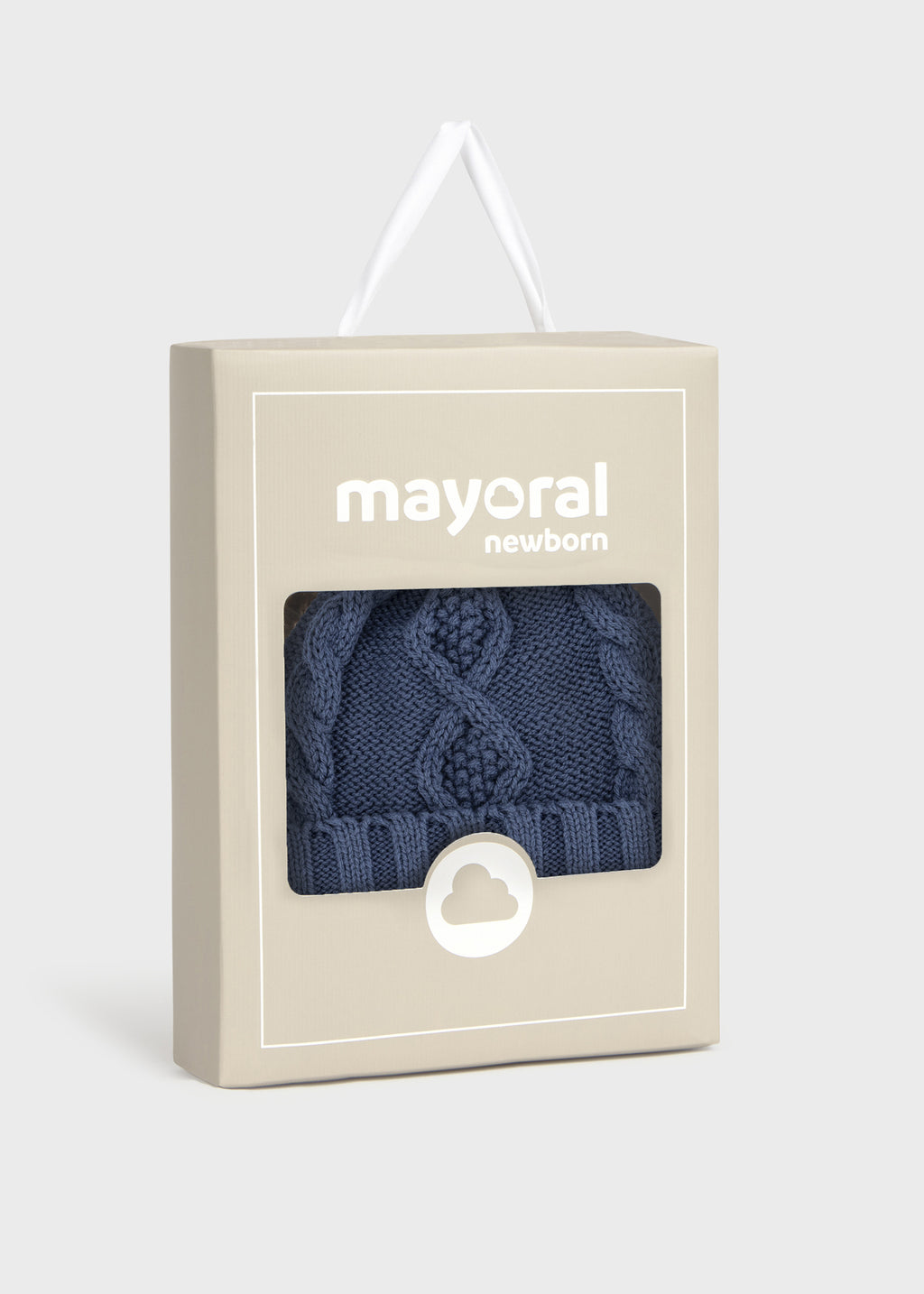 Mayoral 9120 baby unisex navy blue pom pom cable knit hat and mitten set - gift box