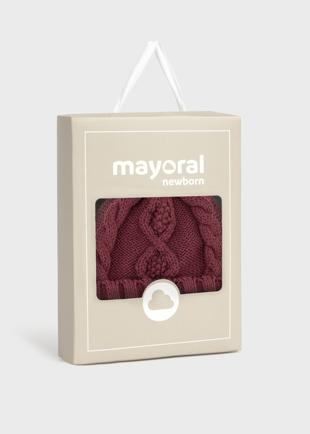 Mayoral 9120 baby unisex plum pom pom cable knit hat and mitten set - gift box