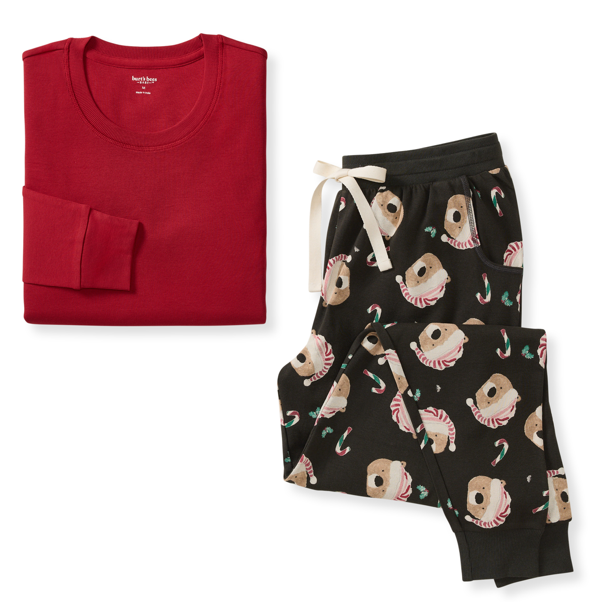 Burt's Bees Baby women's Candy Cane Bears organic jogger pajama set, flat lay