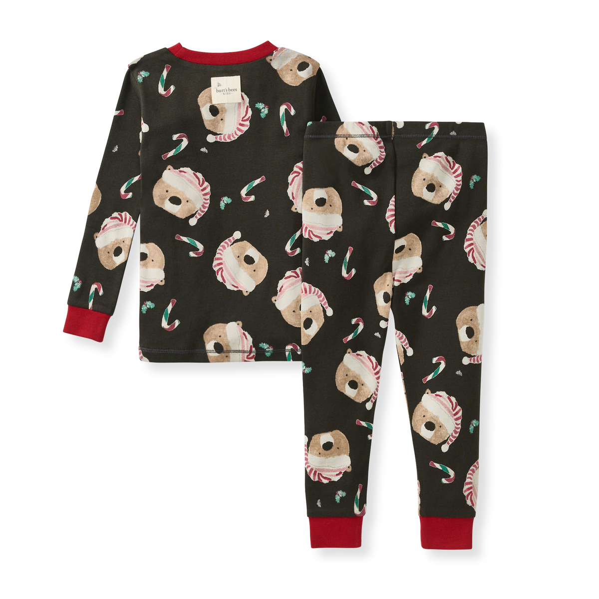 Burt's Bees Baby kids Candy Cane Bears organic cotton pajama set, flat lay