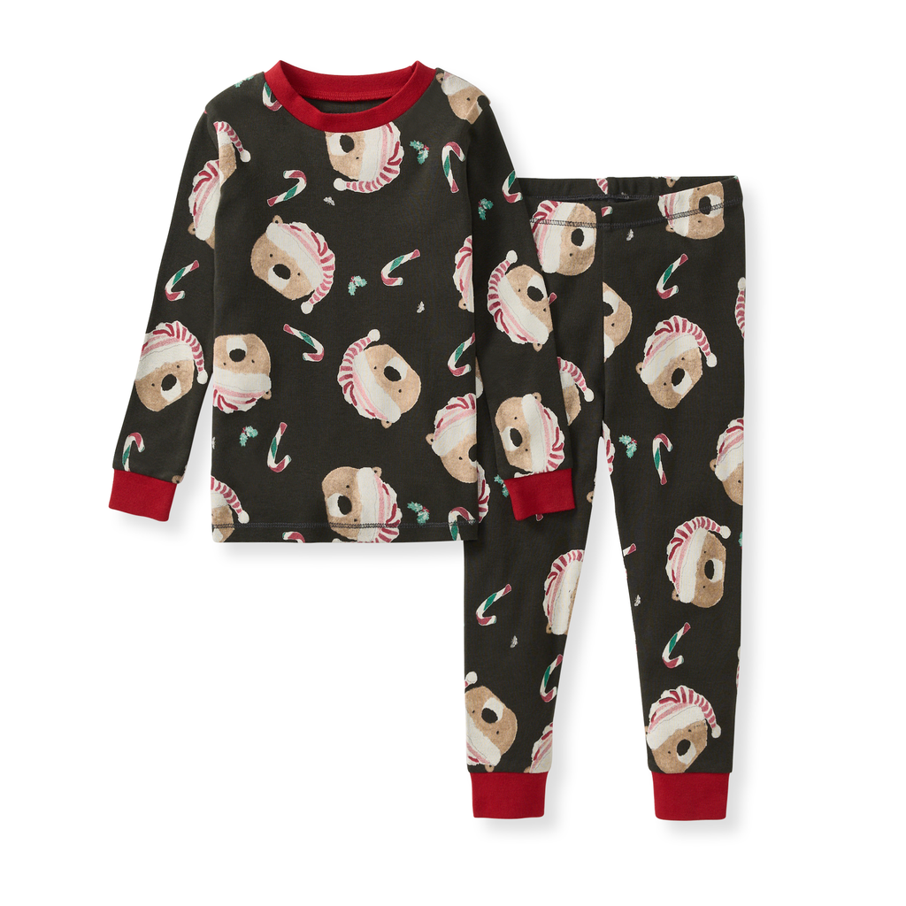 Burt's Bees Baby kids Candy Cane Bears organic cotton pajama set, front view