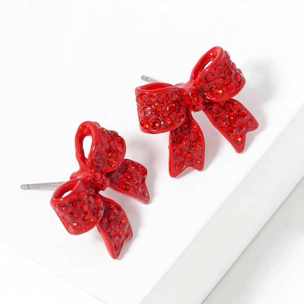 Pave crystal bow stud earrings, other color option