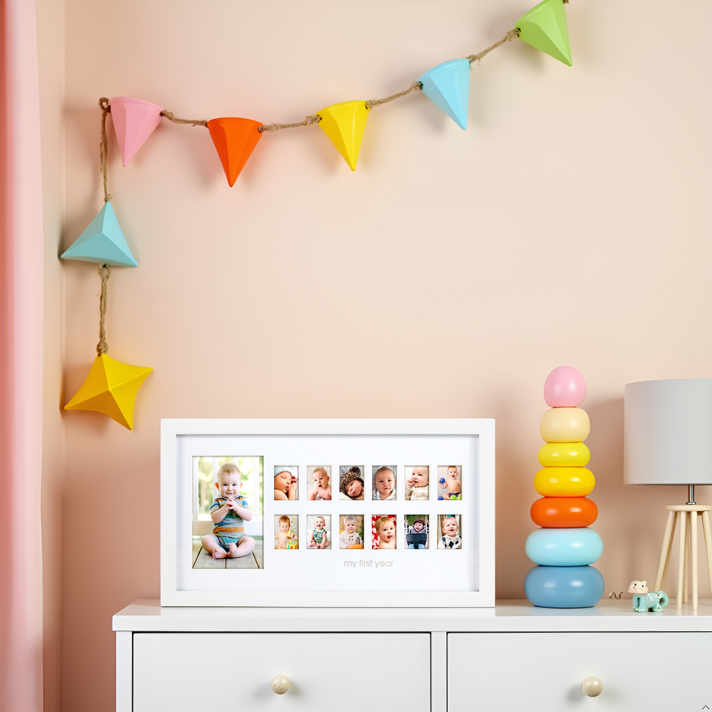 Photo Moments first year milestone picture frame, in pink nursery