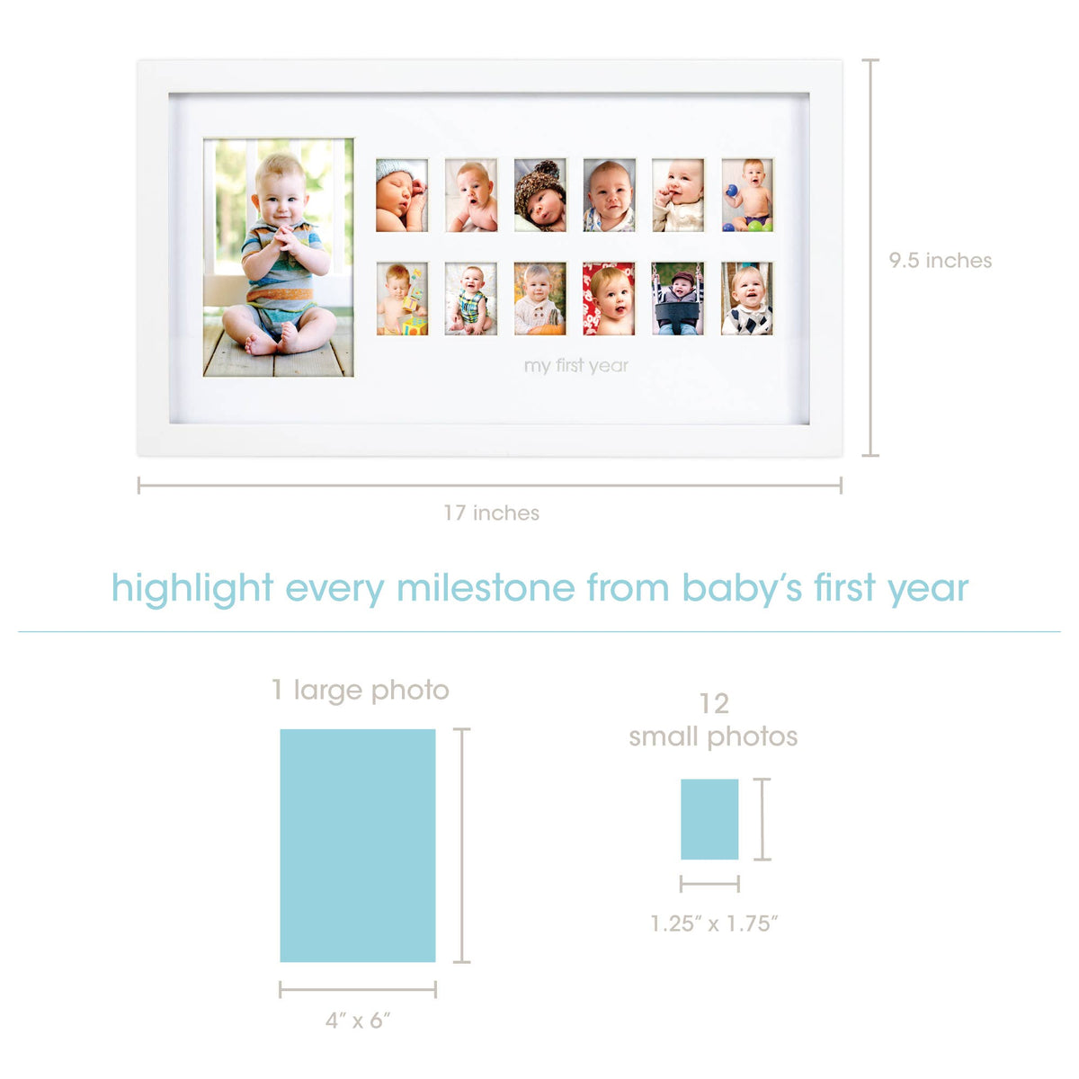 Photo Moments first year milestone picture frame, dimensions