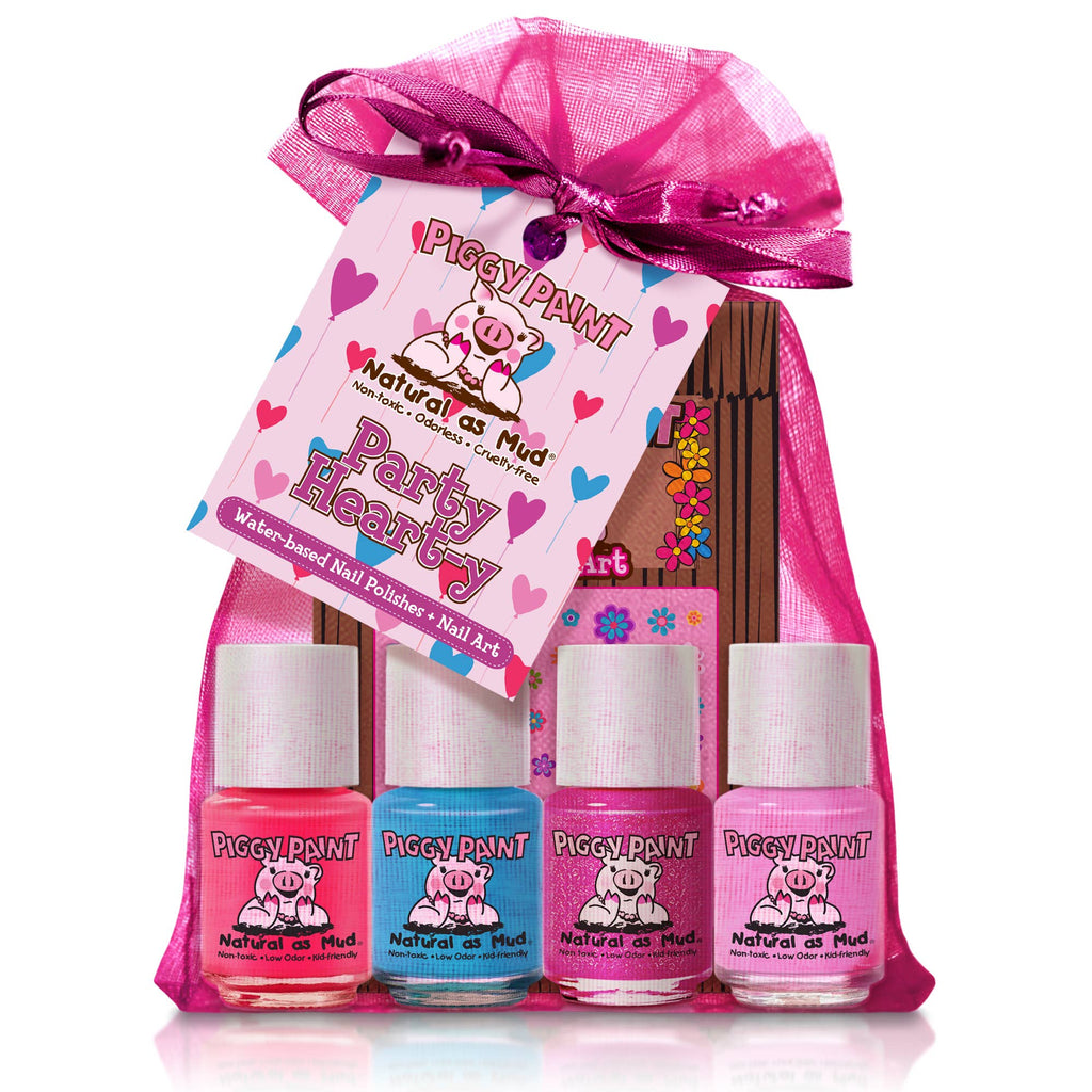 Piggy Paint Party Heart-y polish and sticker gift set, gift bag