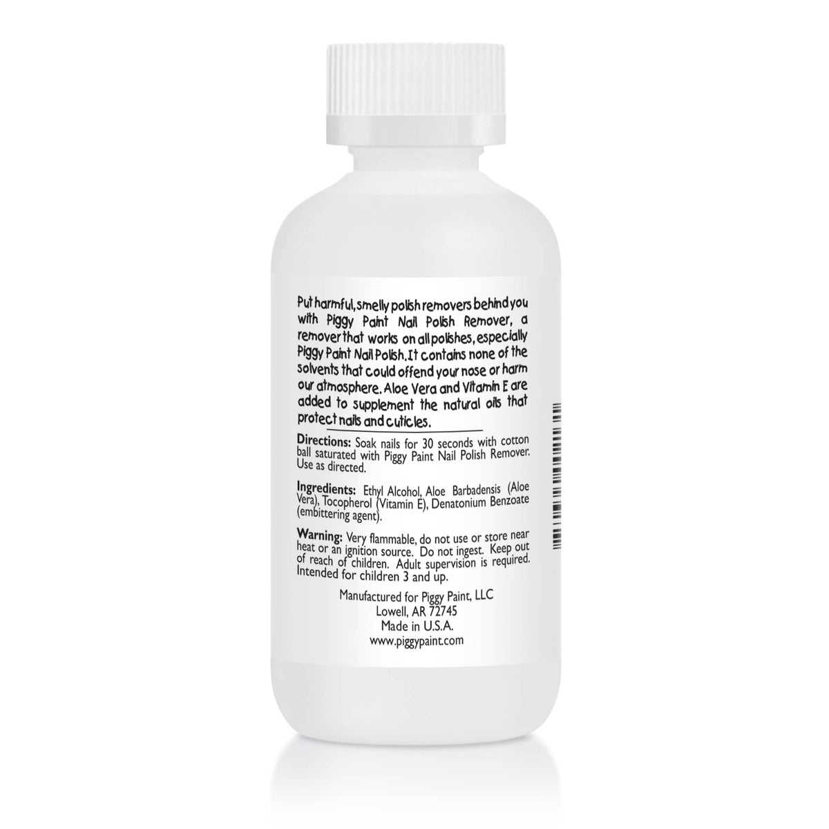 Piggy Paint kid-safe nail polish remover, bottle back