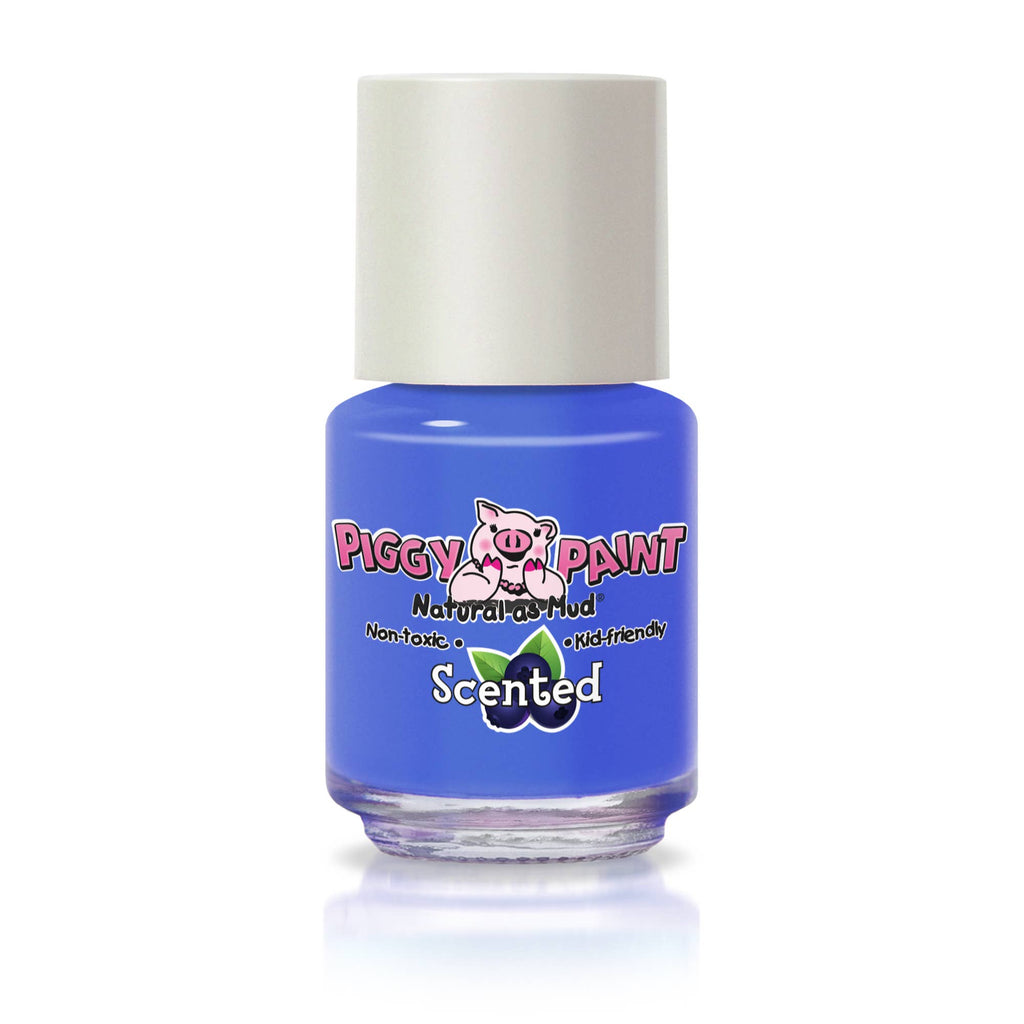 Piggy Paint Bossy Blueberry scented kids nail polish in cobalt blue, bottle