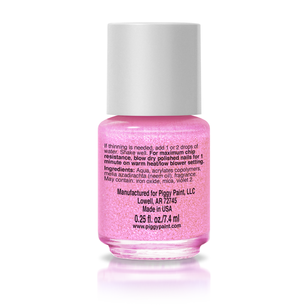 Piggy Paint Cupcake Cutie scented kids nail polish in light pink, bottle on a black background