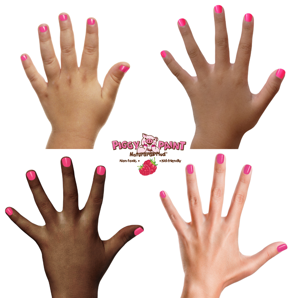 Hands with different skin tones wearing Piggy Paint nail polish