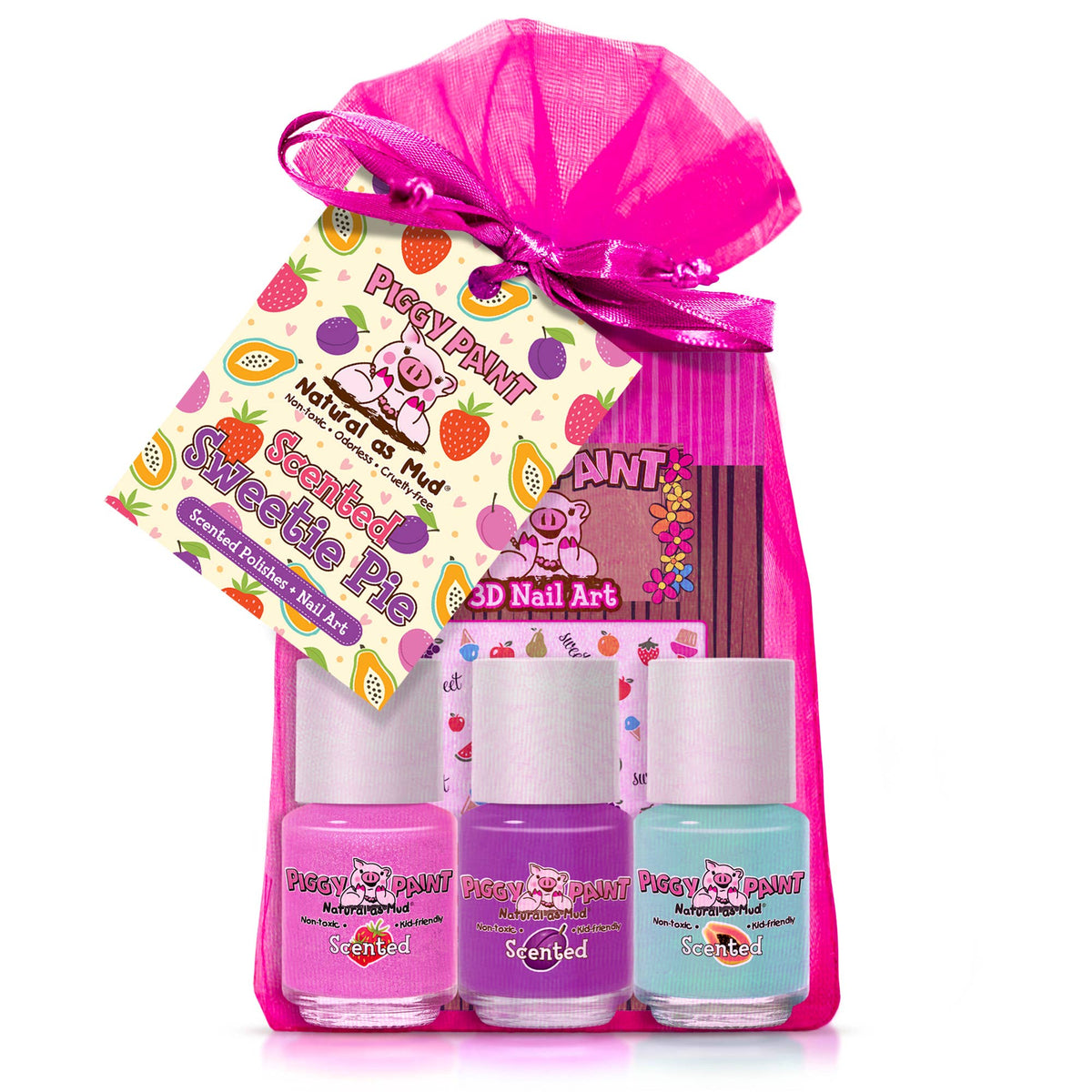 Piggy Paint Sweetie Pie scented nail polish gift set, in its organza gift bag