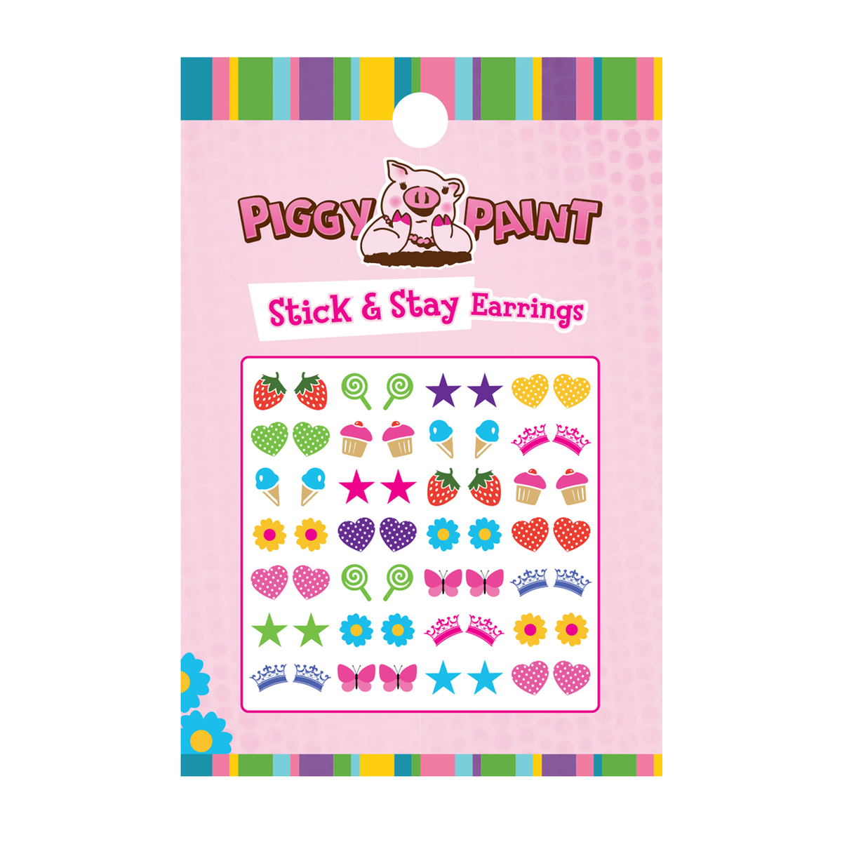 Piggy Paint Stick and Stay kids stick-on earrings, sheet in its package
