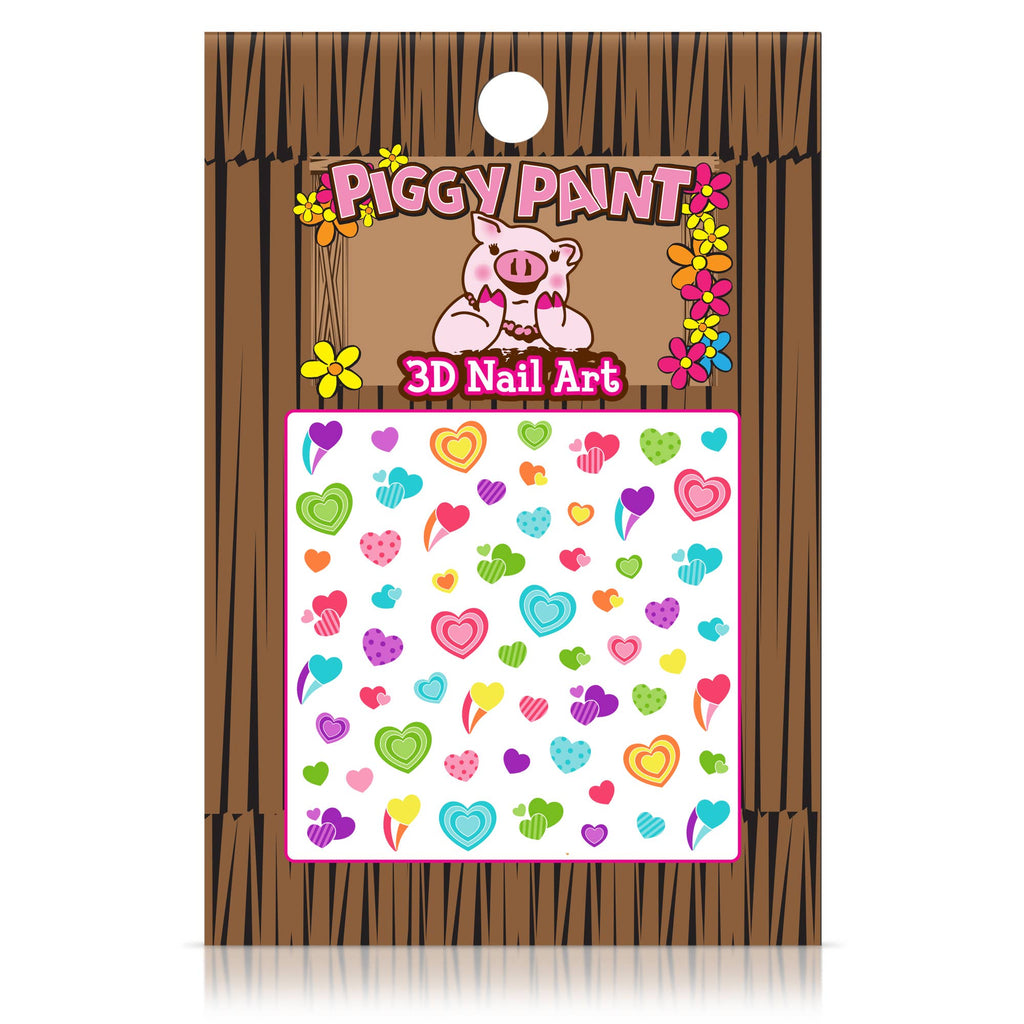 Piggy Paint Hearts 3-D nail art stickers, sheet in its package