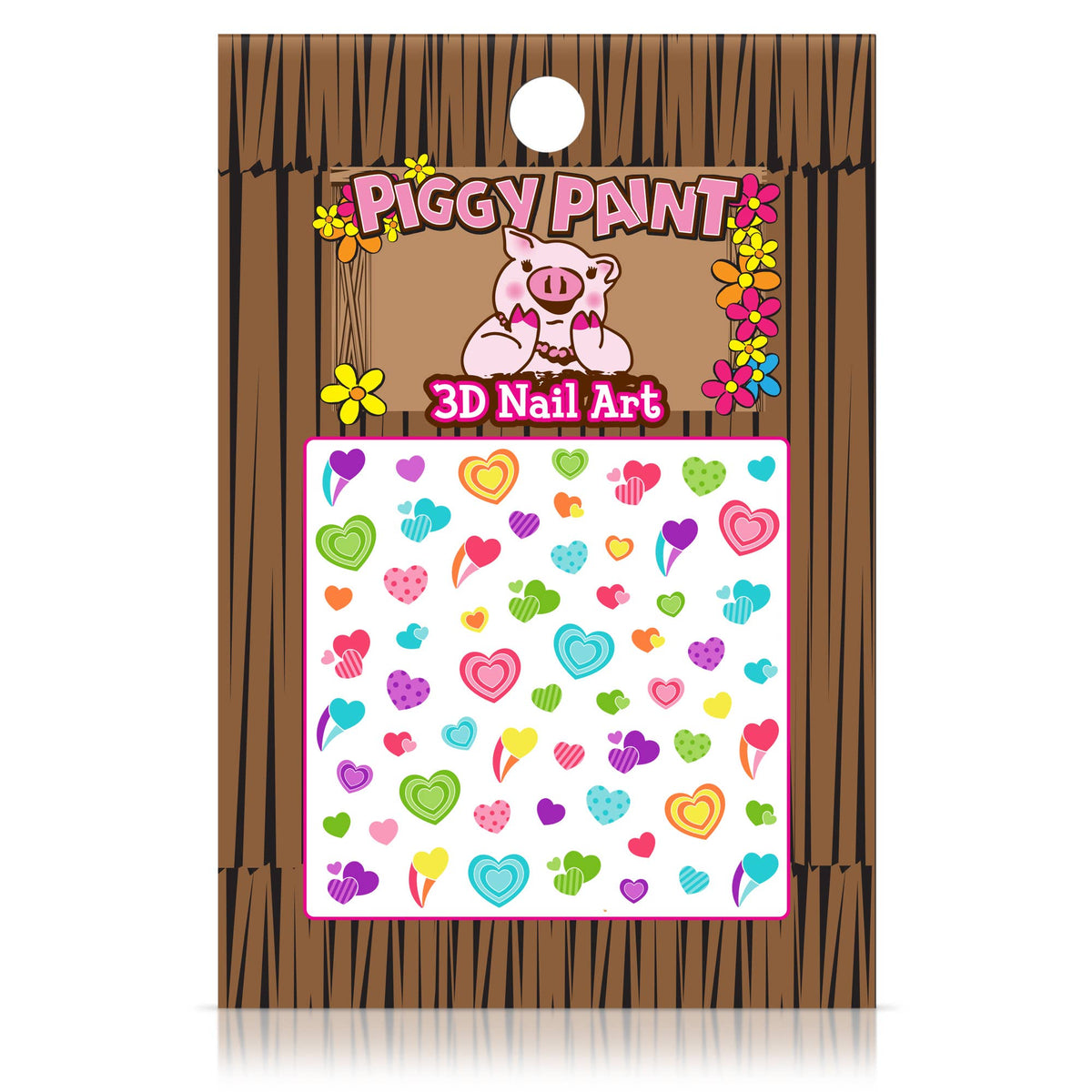 Piggy Paint Hearts 3-D nail art stickers, sheet in its package