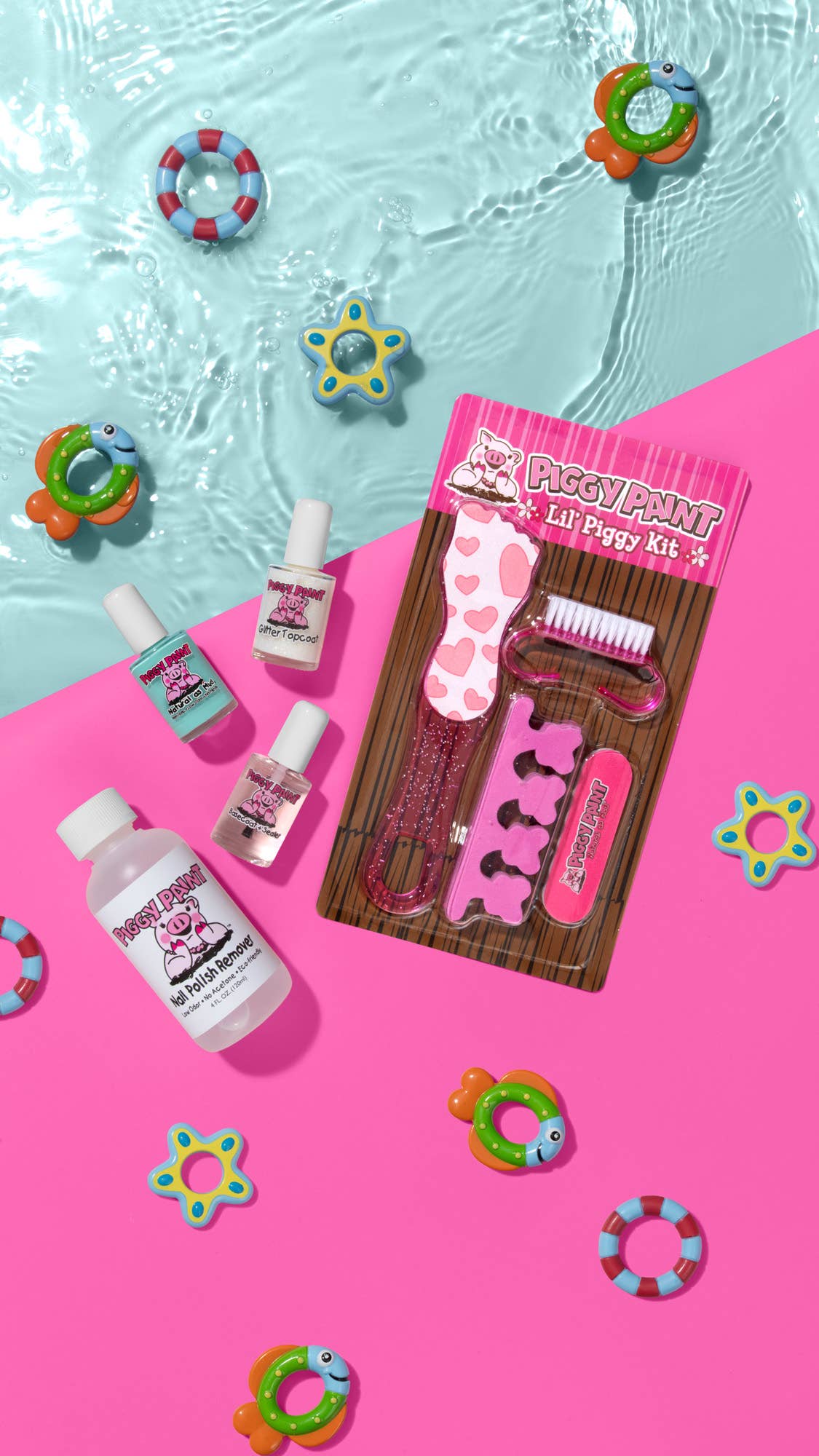 Piggy Paint pedi nail care set, set flat lay
