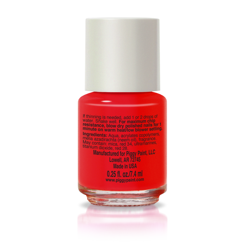 Piggy Paint Wacky Watermelon scented kids nail polish, bottle on black