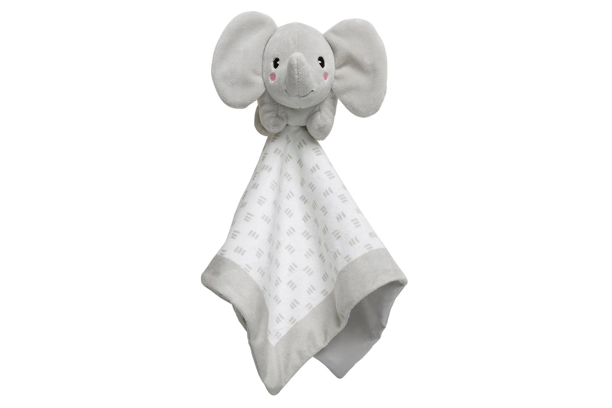 Minky elephant lovey blanket, grey, front view