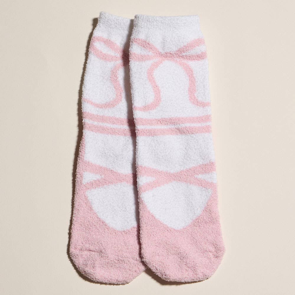 Plush fuzzy socks, ballet slippers pink, front view
