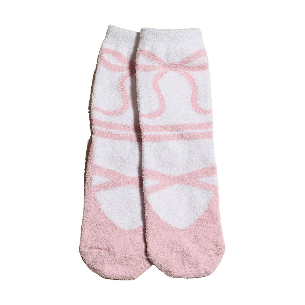 Plush fuzzy socks, ballet slippers pink, front view