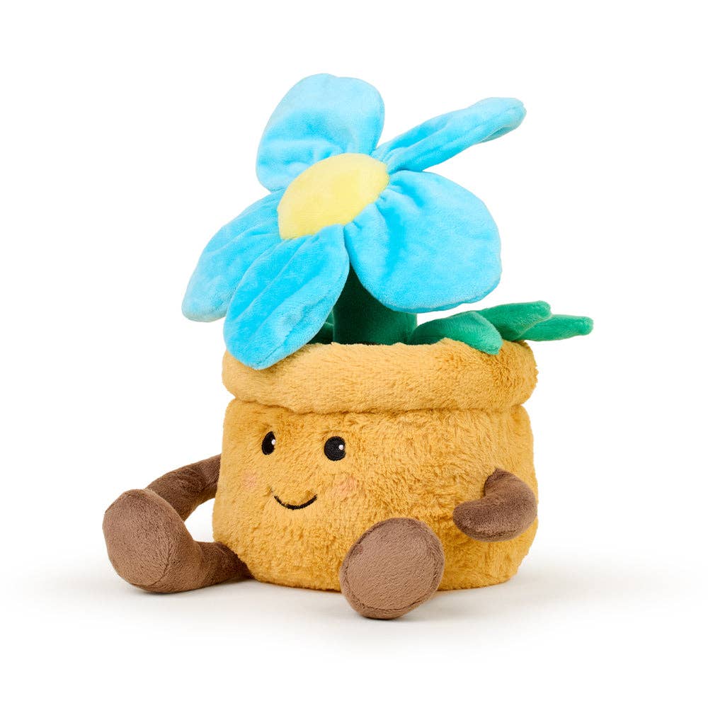 Warmies 13 inch heatable blue flower pot plush, front view