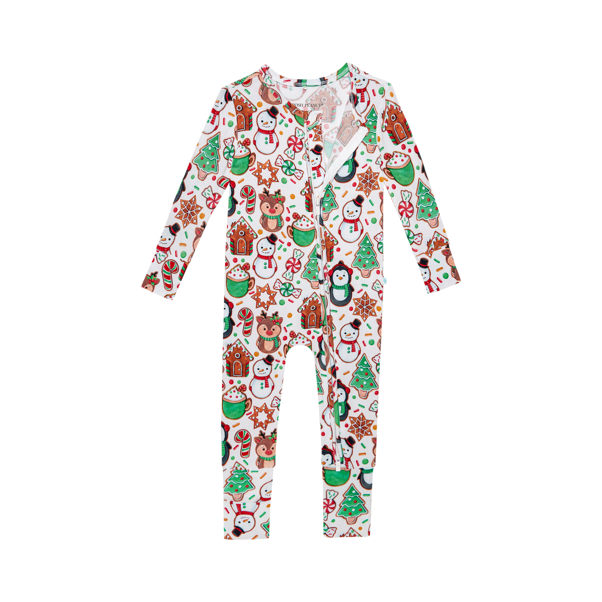 Posh Peanut bamboo convertible zip one piece, cookie medley, print detail