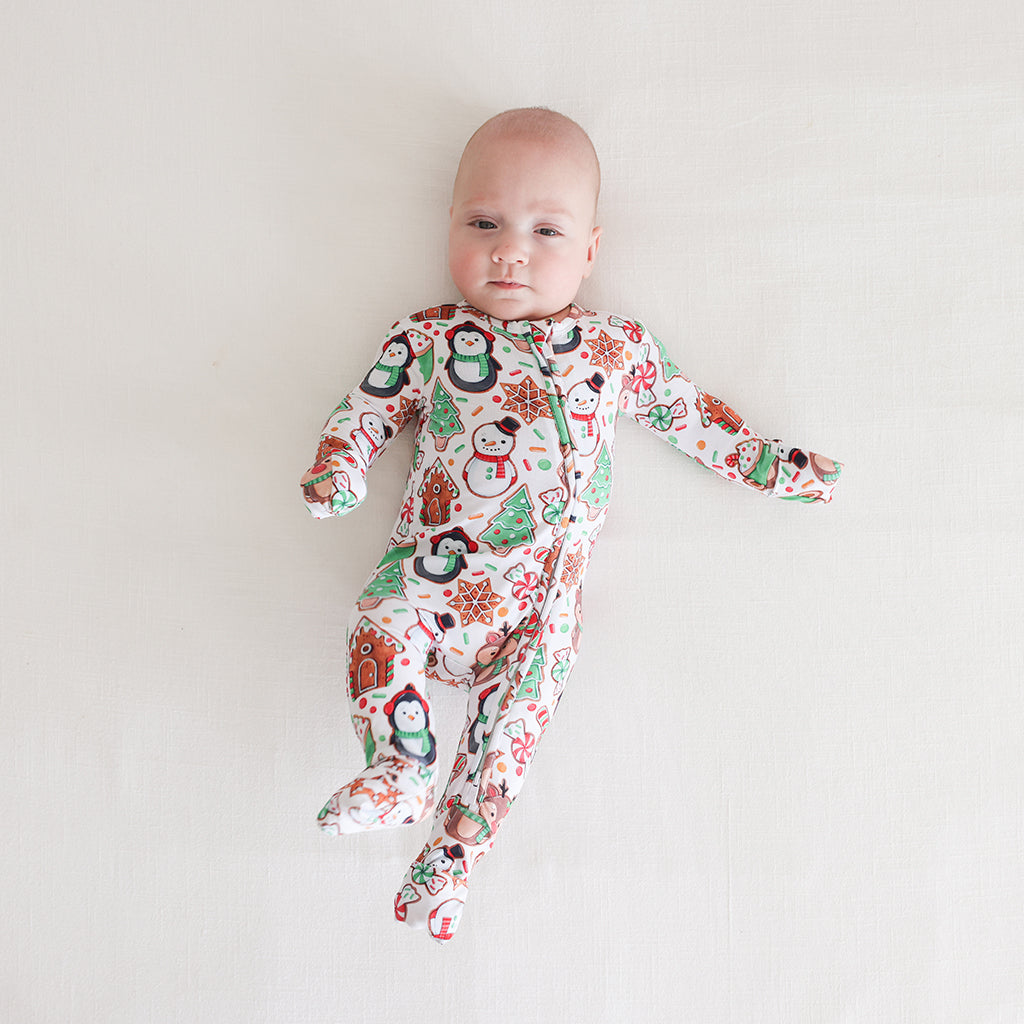 Posh Peanut bamboo convertible zip one piece, cookie medley, worn by baby