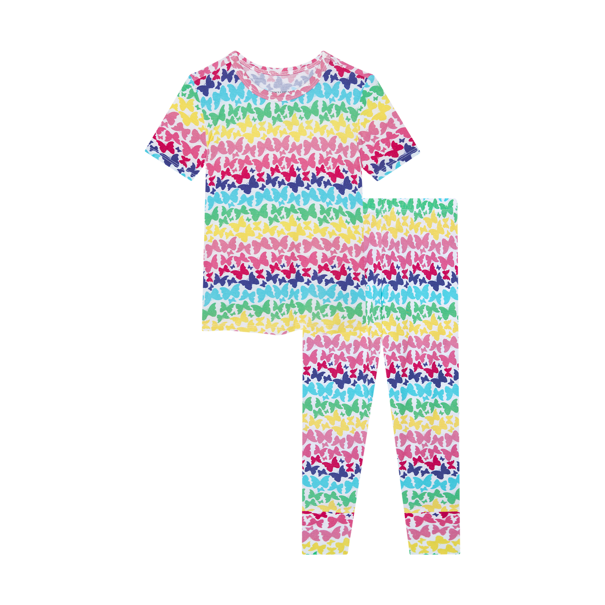 Posh Peanut bamboo short sleeve pajama set, rainbow butterfly, view 2