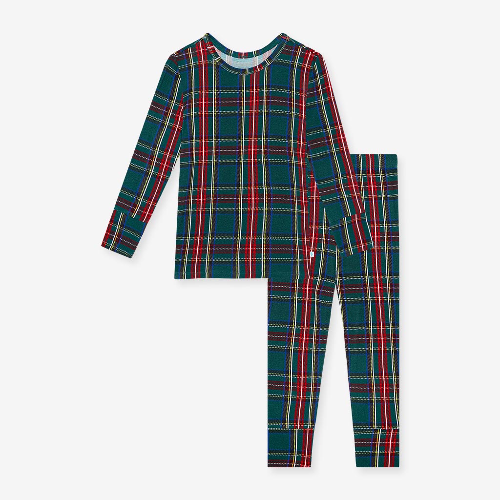 Posh Peanut bamboo pajama set, tartan plaid, set front view