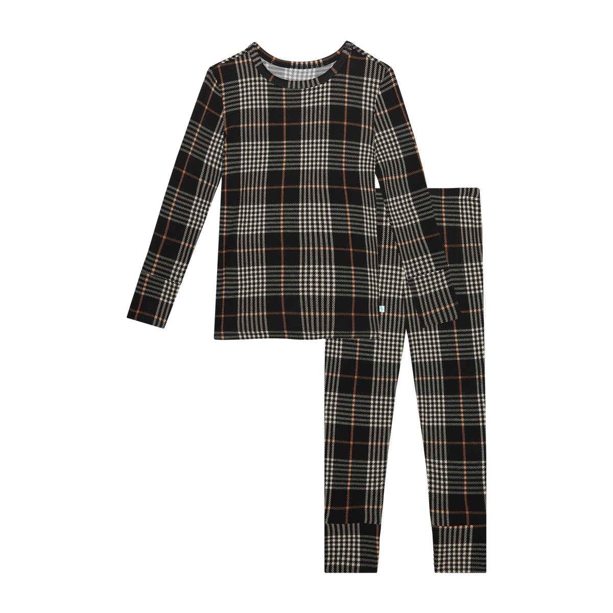 Posh Peanut bamboo pajama set, Sanders black plaid, set front view