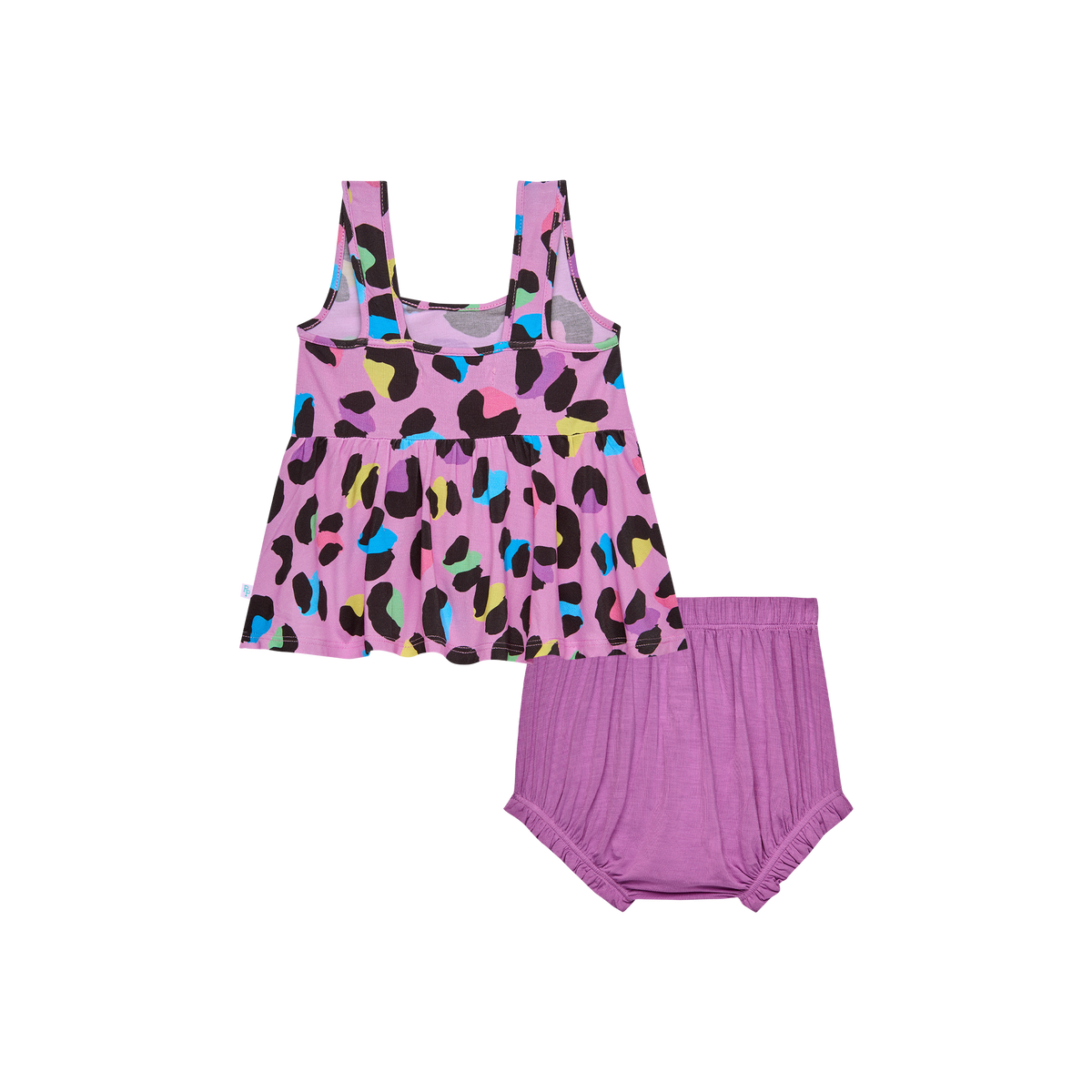 Posh Peanut bamboo peplum tank and bloomer set, electric leopard, back view