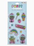 Puffy glitter rainbow sweet treats sticker pack, front view