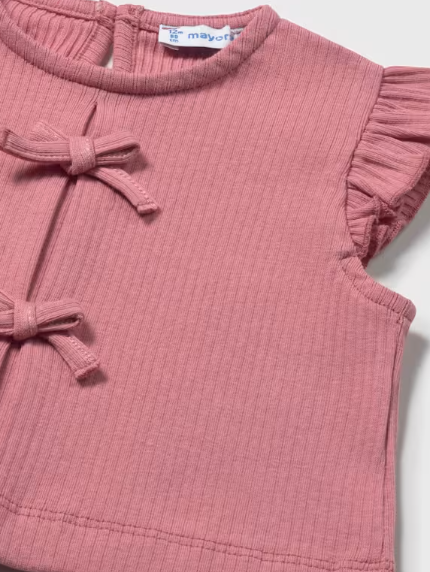 1089 Toddler Girls Ruffled Sleeves and Bow Accents Rib Knit Top - Blush