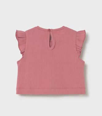 1089 Toddler Girls Ruffled Sleeves and Bow Accents Rib Knit Top - Blush