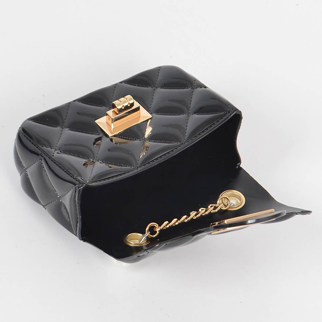 Quilted black jelly handbag with pearl handle, open top