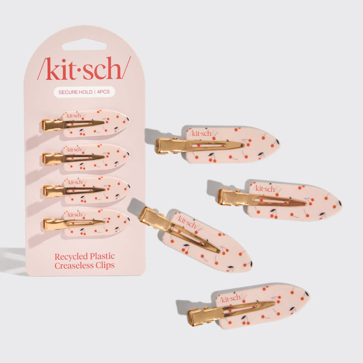 Kitsch cherry print creaseless hair clips, on the card and loose