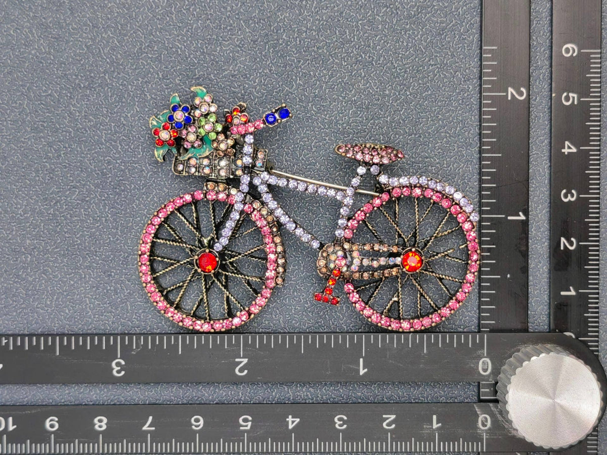Rhinestone multi-color bicycle brooch, with ruler