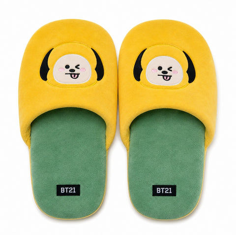BT21 Plush Indoor House Slippers, Closed Toed - Yellow Chimmy