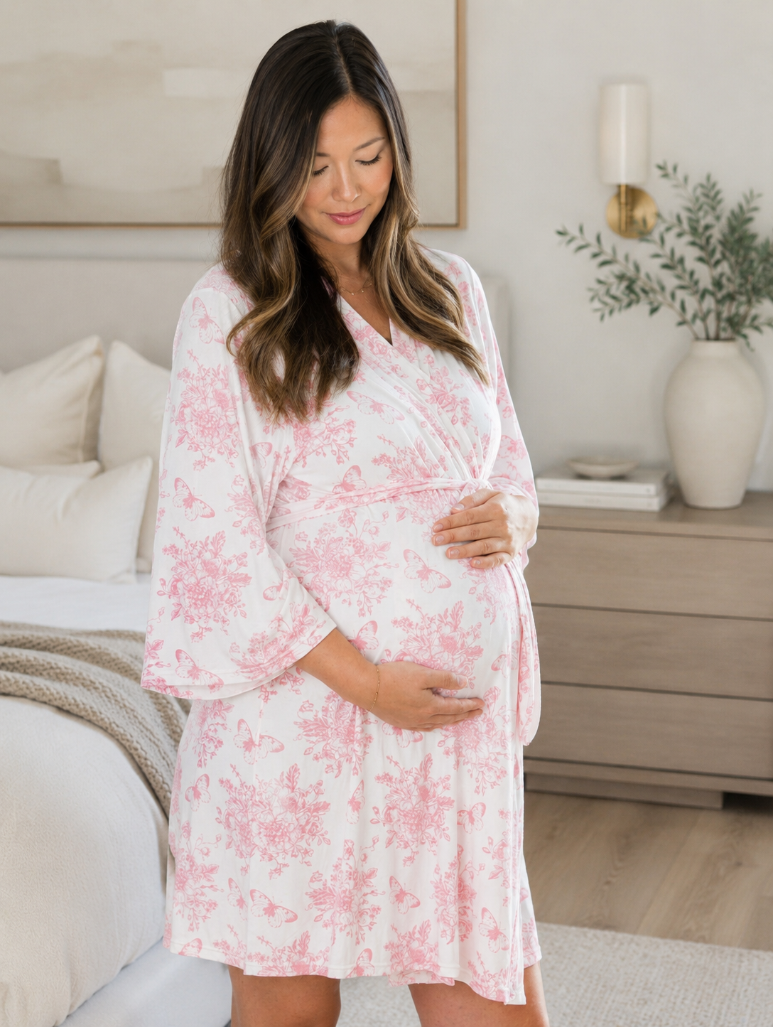 Women's SoftSnooze™ Bamboo Robe - Pink Butterfly Toile