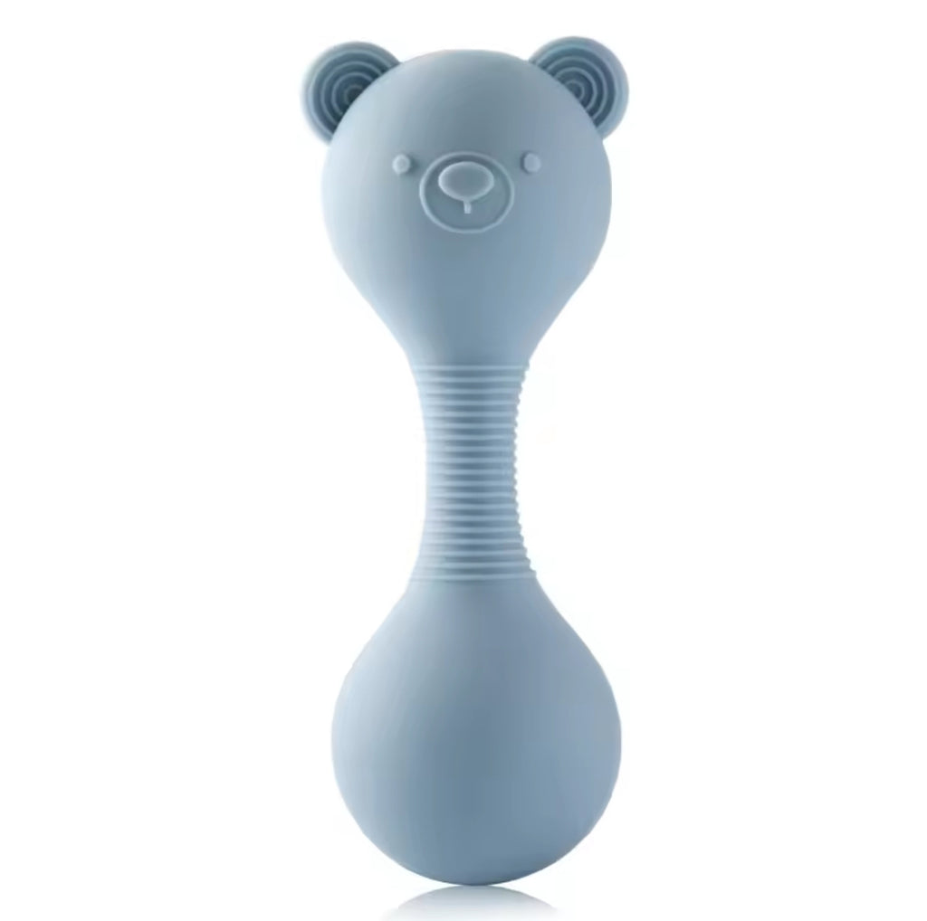 Silicone Bear Dumbbell Rattle and Teether Toy - Sky Blue