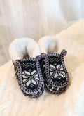 UNISEX Kids Winter Knit Sherpa Fleece Lined Moccasin Booties, Indoor/Outdoor Slippers, Natural & Blue