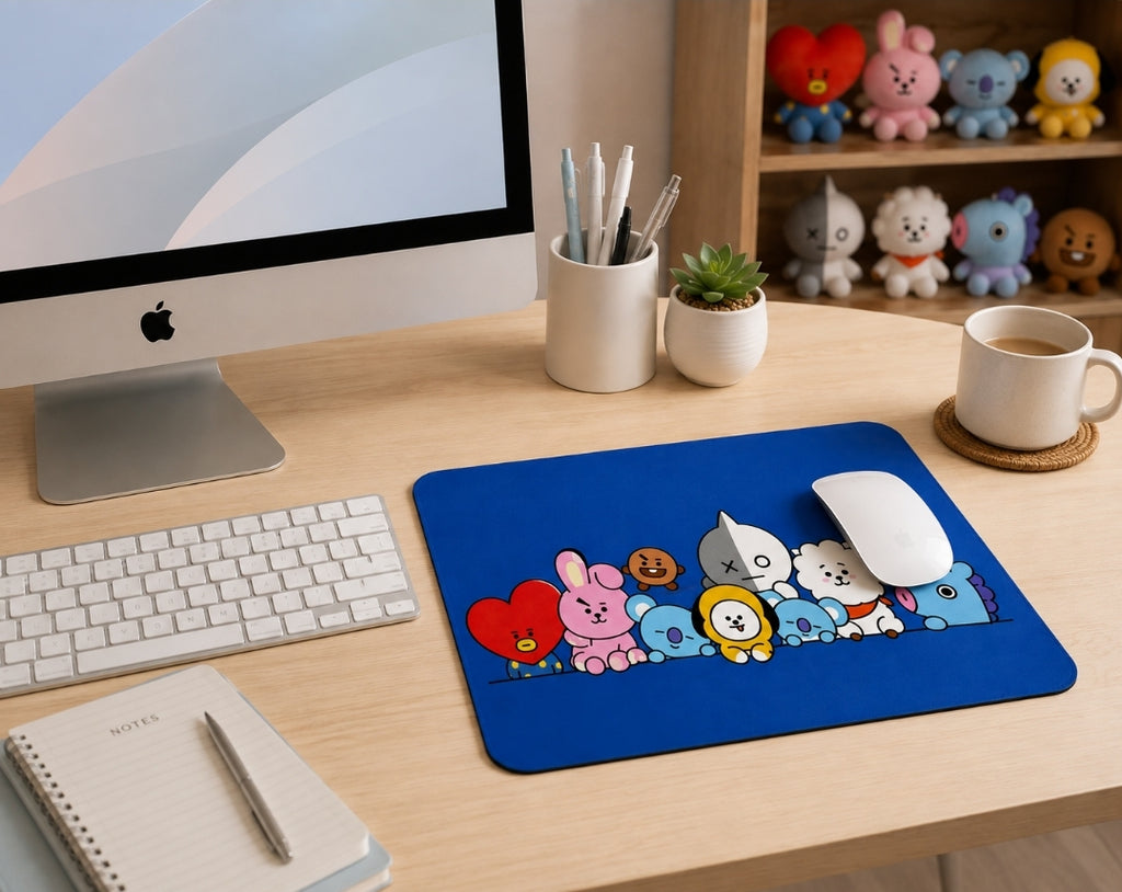 BT21 Mouse Pad - The Entire Crew, Royal Blue (Large 12"x10")