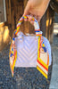 Mini Jelly Chevron Tote Hand Bag with Lux Bag Scarf, Red/Yellow/Blue: Crisp White