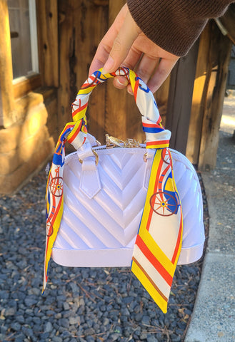 Mini Jelly Chevron Tote Hand Bag with Lux Bag Scarf, Red/Yellow/Blue: Crisp White