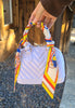 Mini Jelly Chevron Tote Hand Bag with Lux Bag Scarf, Red/Yellow/Blue: Crisp White