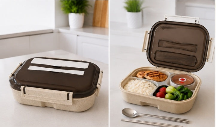 Bento Lunch Box, 6 PC Set, Wheat