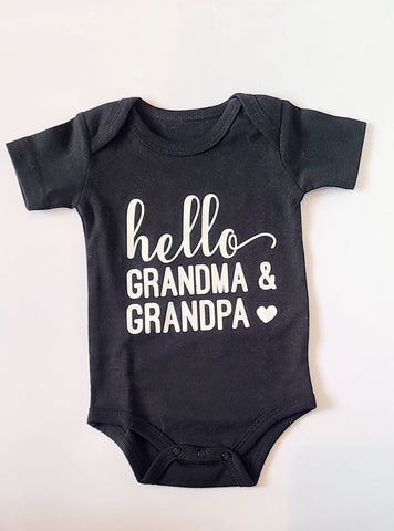 Hello Grandma & Grandpa Bodysuit, Black