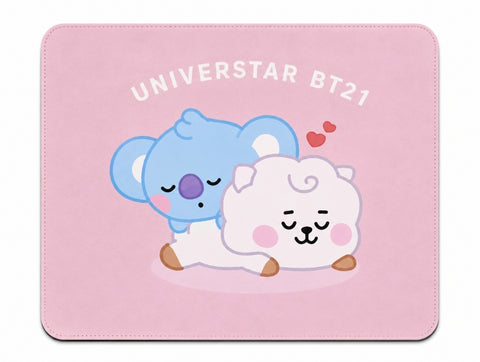 BT21 Mouse Pad - RJ and Koya, Light Pink (Medium, 9"w x 8"t)