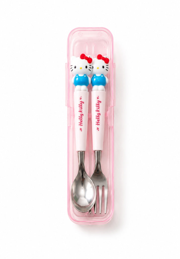 Sanrio Stainless Steel Utensils:  Spoon and Fork w/Travel Case, Hello Kitty